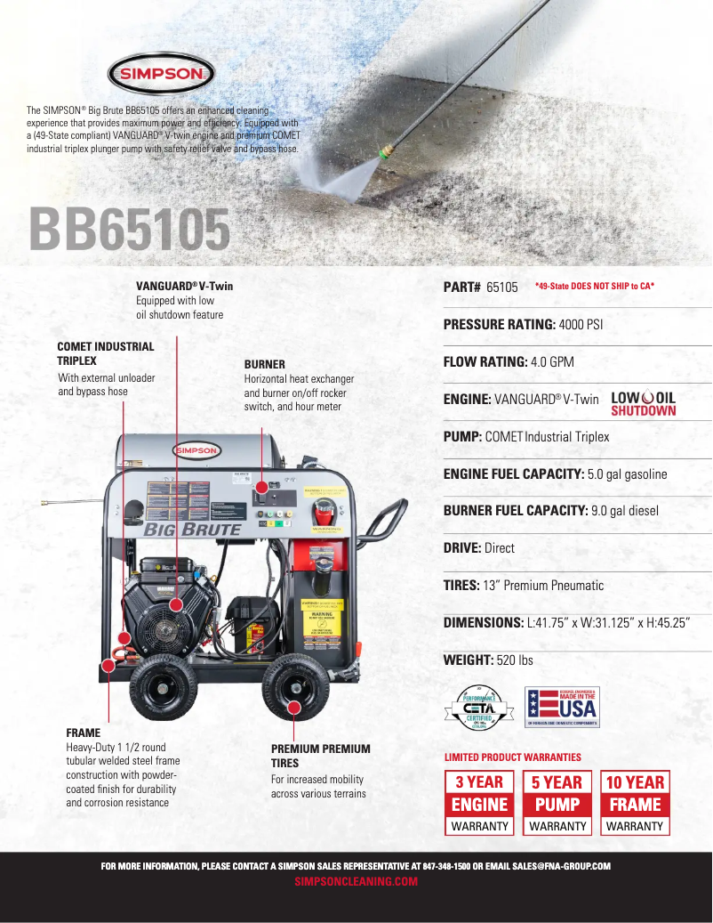 Página 1 del manual Ficha técnica Simpson Big Brute BB65105-S