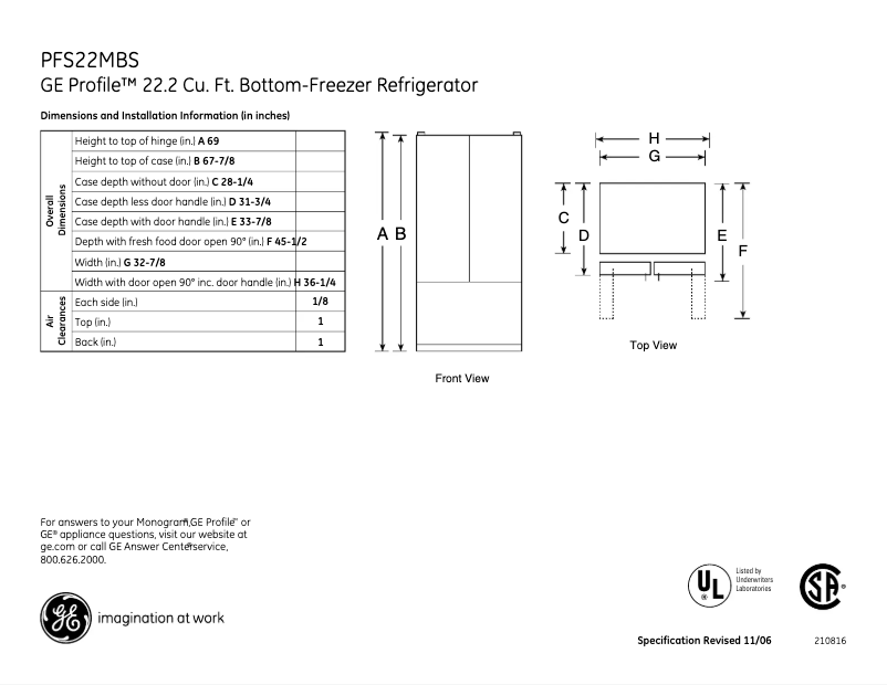 Imagen de la primera página del manual del dispositivo PFS22MBSWW