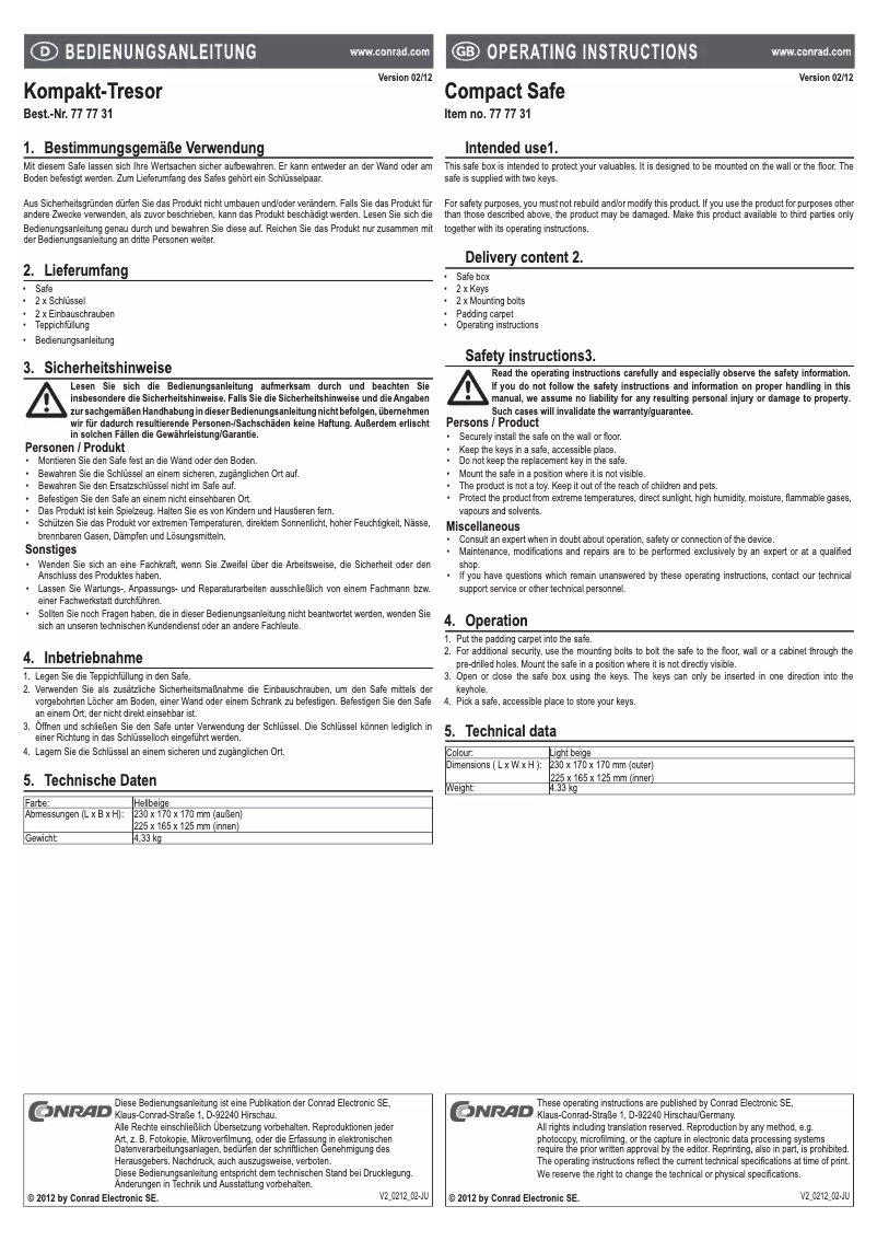 Imagen de la primera página del manual del dispositivo Compact Safe