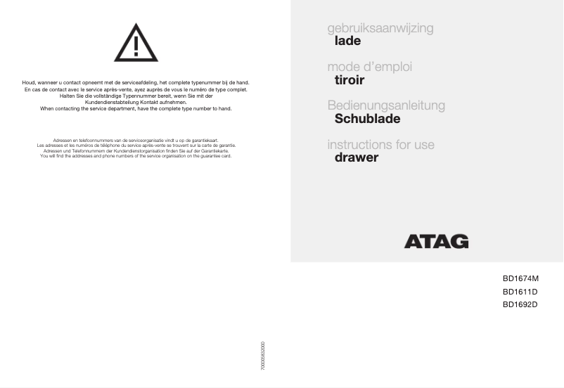 Página 1 del manual Manual de usuario Atag BD1692D