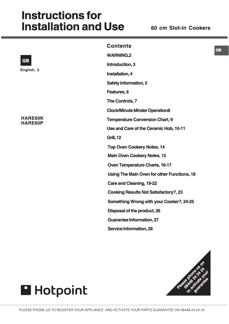 Imagen de la primera página del manual del dispositivo HARE60K