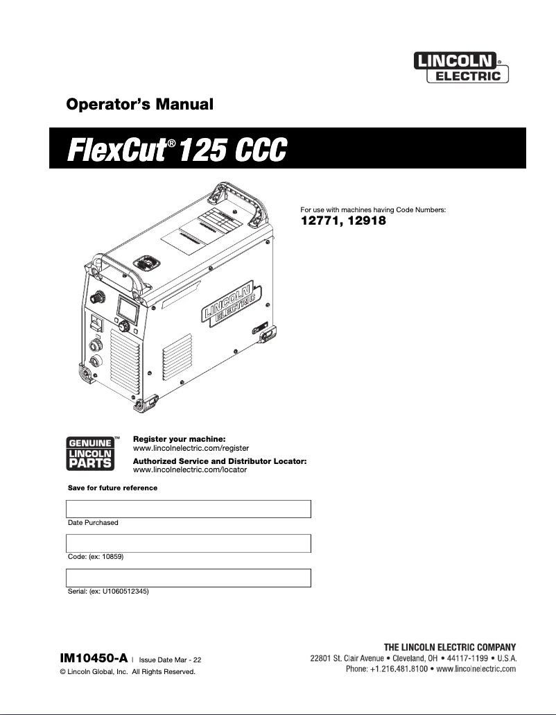 Página nº 1 - Manual de usuario Lincoln Electric FlexCut 125