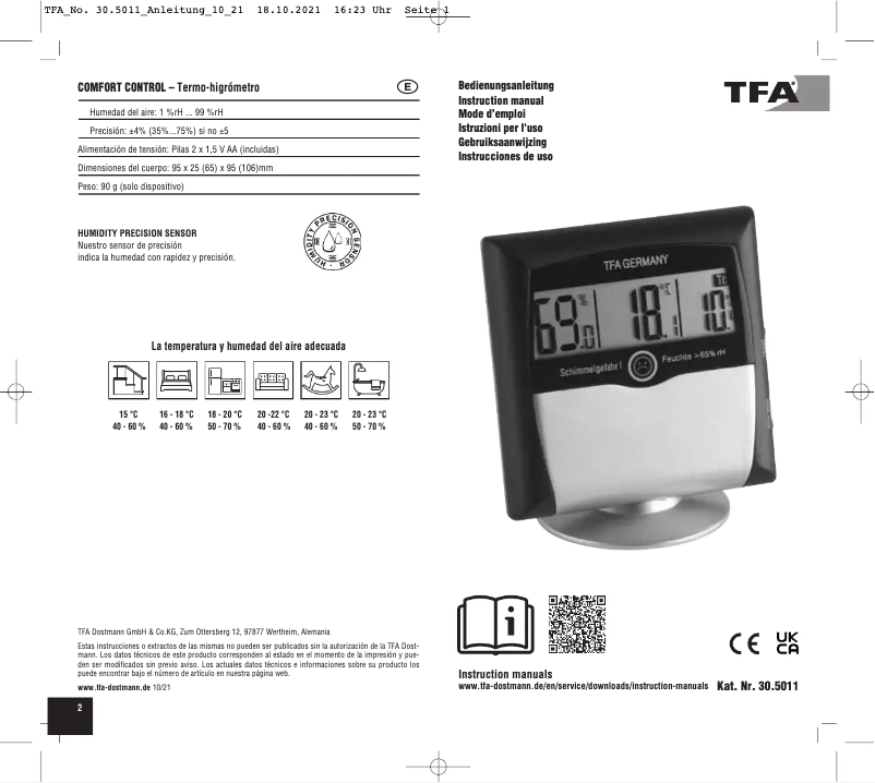 Imagen de la primera página del manual del dispositivo Comfort Control 30.5011