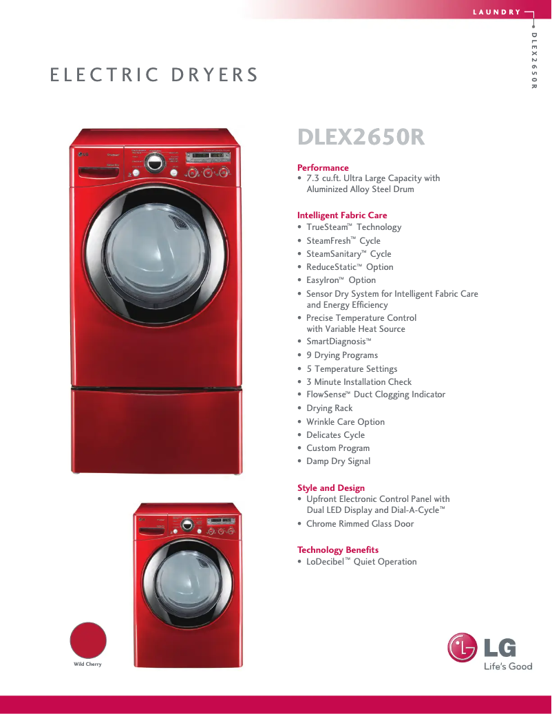 Página 1 del manual Ficha técnica LG DLEX2650R