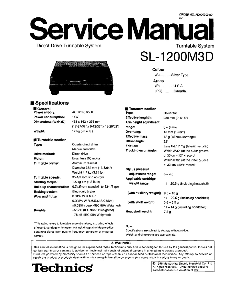 Página 1 del manual Manual de usuario Technics SL-1200M3D