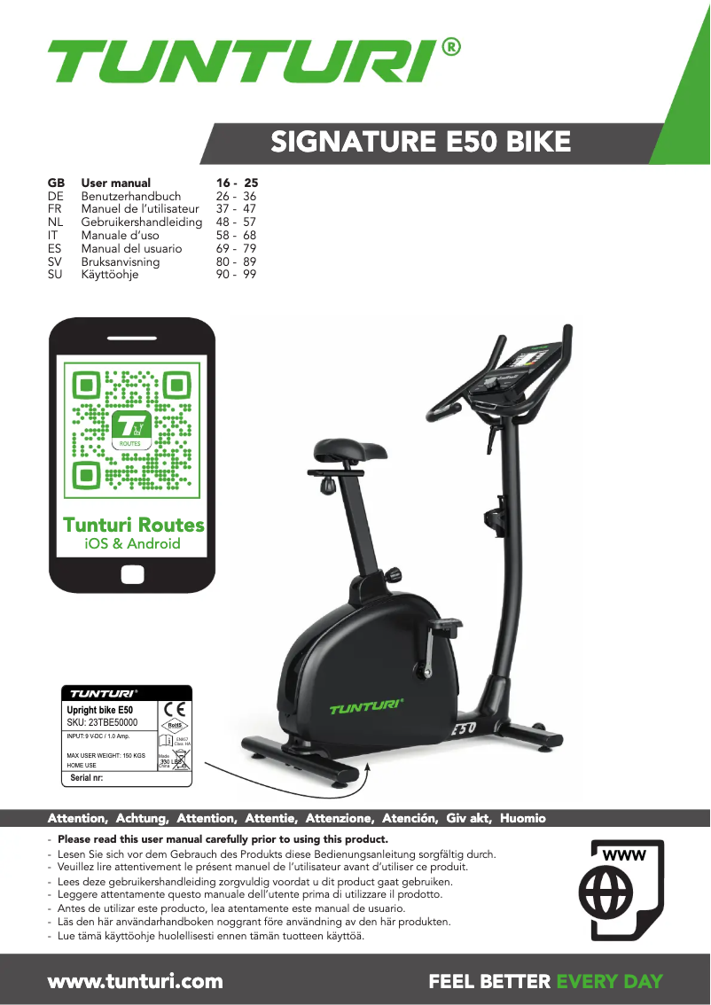 Página 1 del manual Manual de usuario Tunturi Signature E50