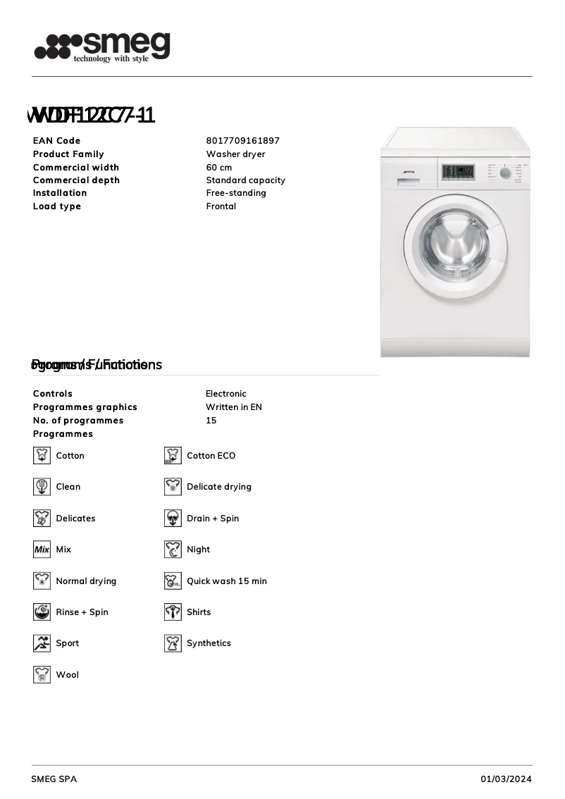 Página 1 del manual Ficha técnica Smeg WDF12C7-1