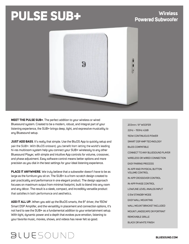 Imagen de la primera página del manual del dispositivo Pulse Sub+