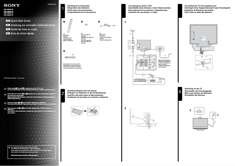 Página 1 del manual Guía de instalación Sony Bravia KDL-S40A11E