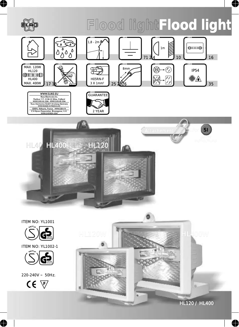 Página 1 del manual Manual de usuario Elro HL400W