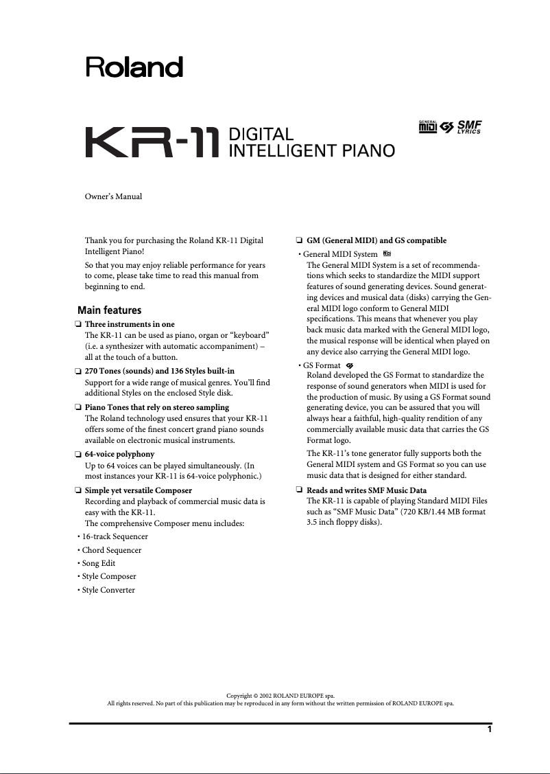 Imagen de la primera página del manual del dispositivo KR-11