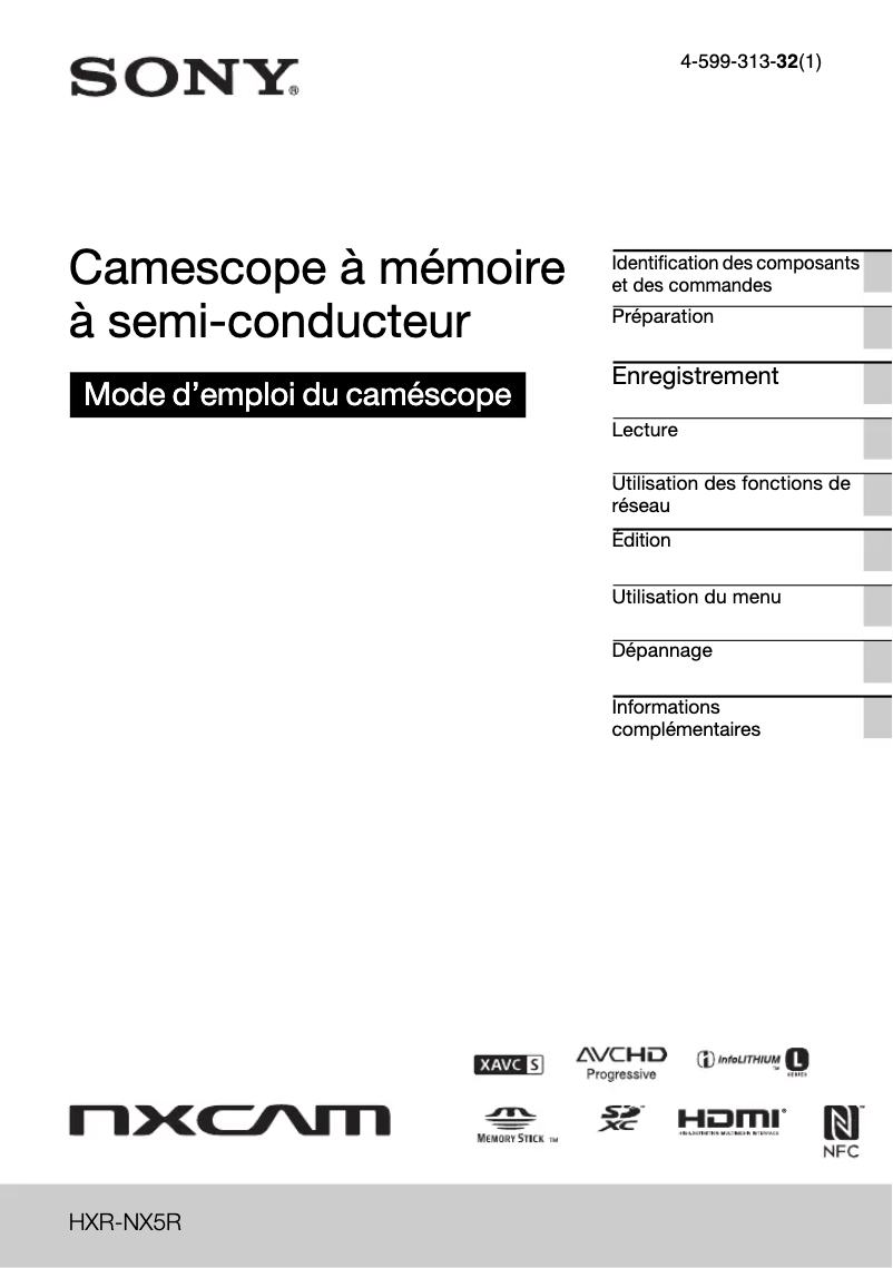 Imagen de la primera página del manual del dispositivo HXR-NX5R