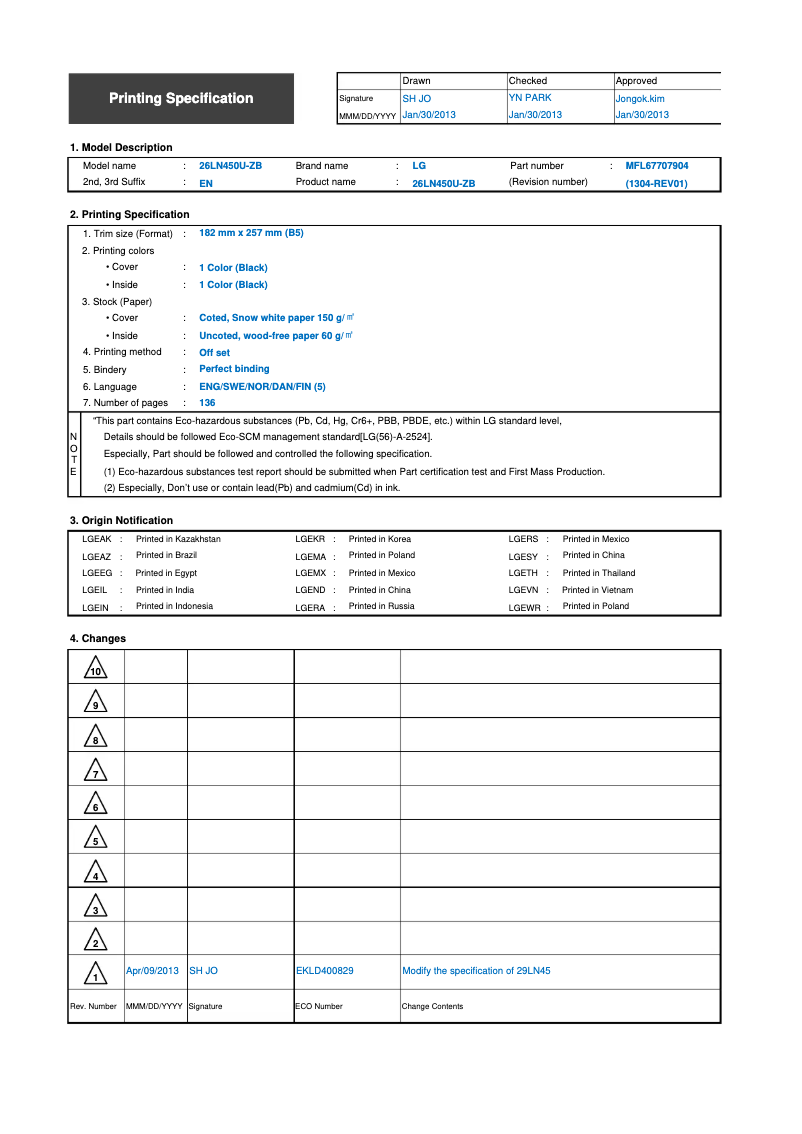 Imagen de la primera página del manual del dispositivo 29LN457U