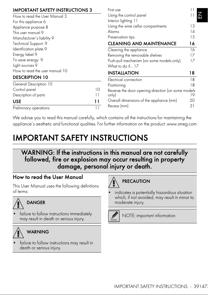 Página 1 del manual Manual de usuario Smeg CVIU321X1