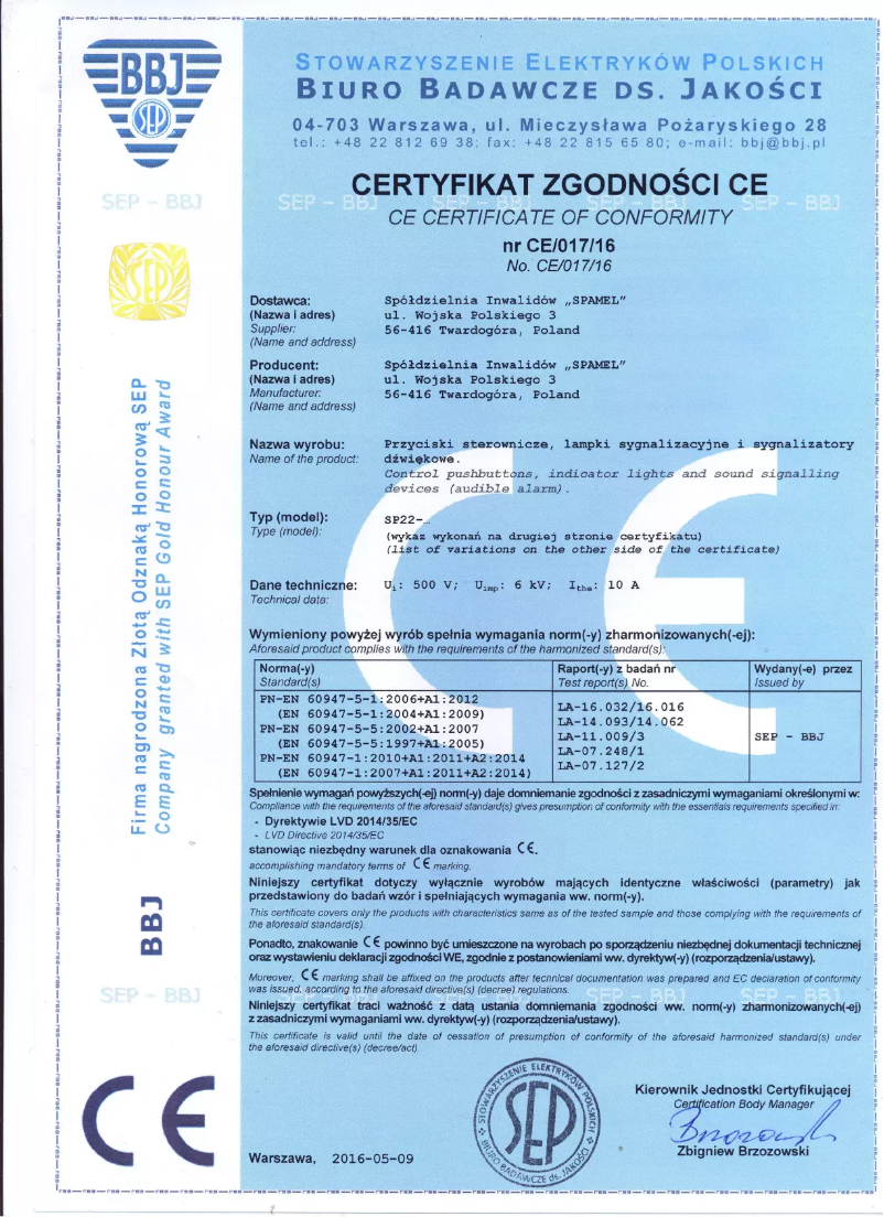 Imagen de la primera página del manual del dispositivo SP22-LB