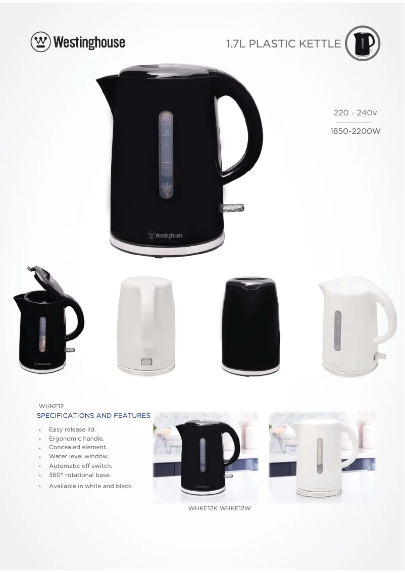 Página 1 del manual Ficha técnica Westinghouse WHKE12K