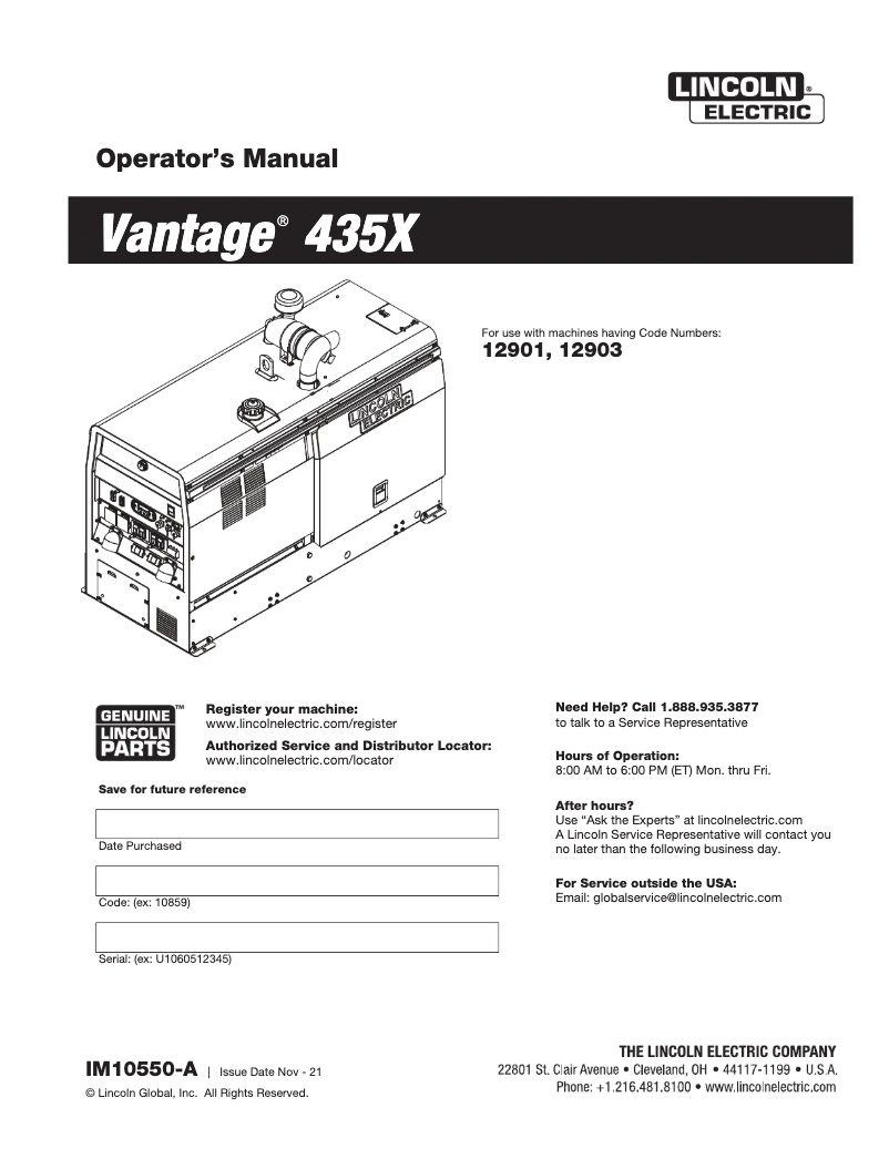 Página nº 1 - Manual de usuario Lincoln Electric Vantage 435X