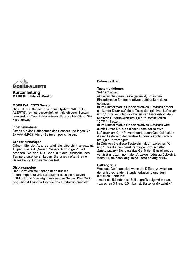 Página 1 del manual Manual de usuario Techno Line MA 10238