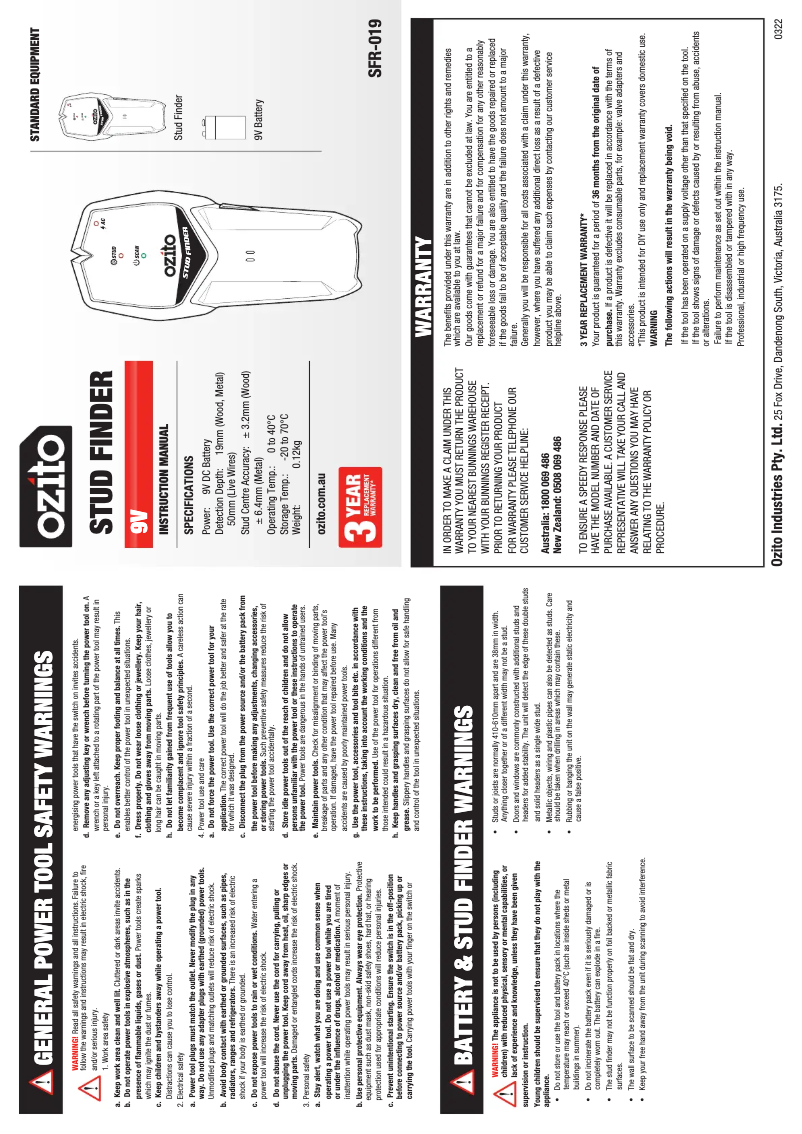 Imagen de la primera página del manual del dispositivo SFR-019