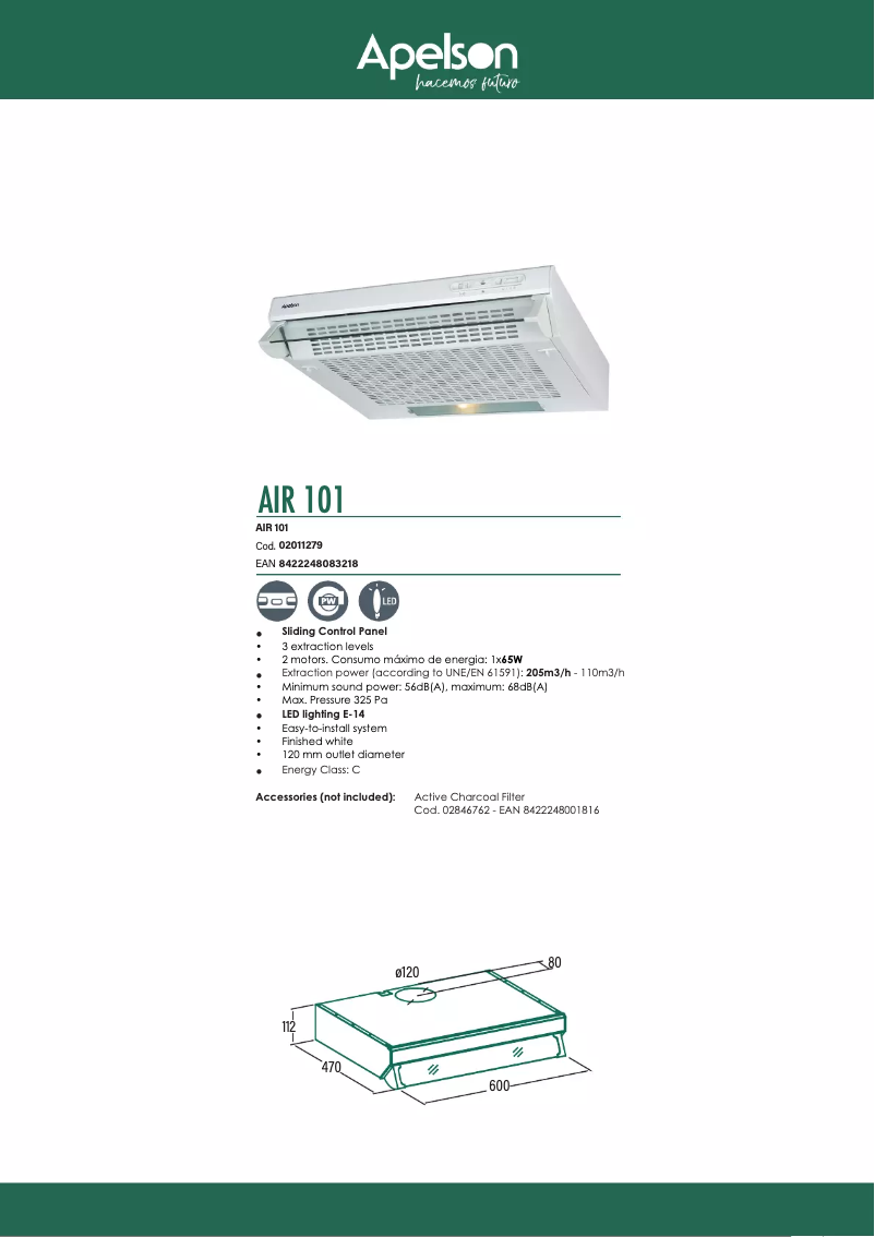 Página 1 del manual Ficha técnica Apelson AIR 101