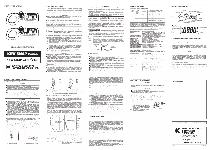 Imagen de la primera página del manual del dispositivo KEW Snap 2433