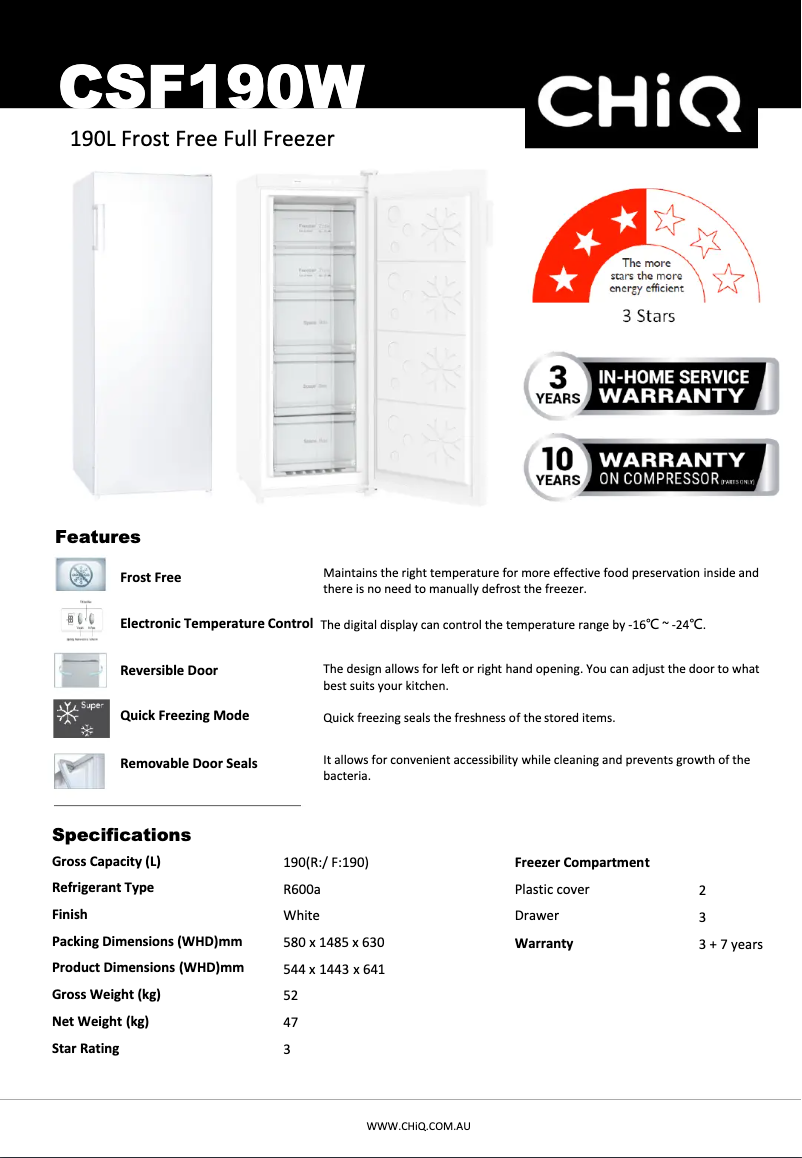 Página 1 del manual Ficha técnica CHiQ CSF190W