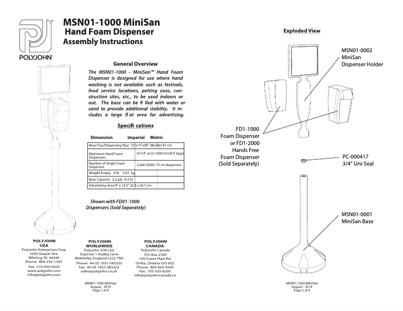 Imagen de la primera página del manual del dispositivo MSN01-1000GG