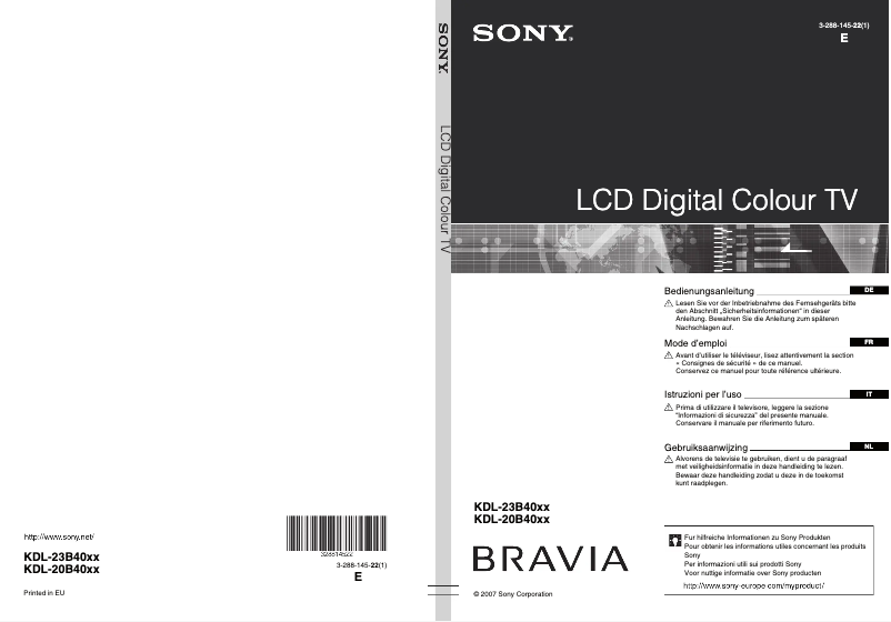 Página 1 del manual Manual de usuario Sony Bravia KDL-20B4050