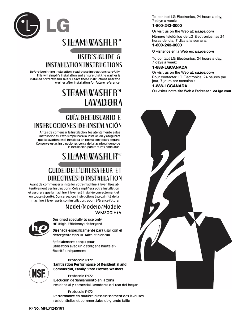 Página 1 del manual Manual de usuario LG WM3001HWA