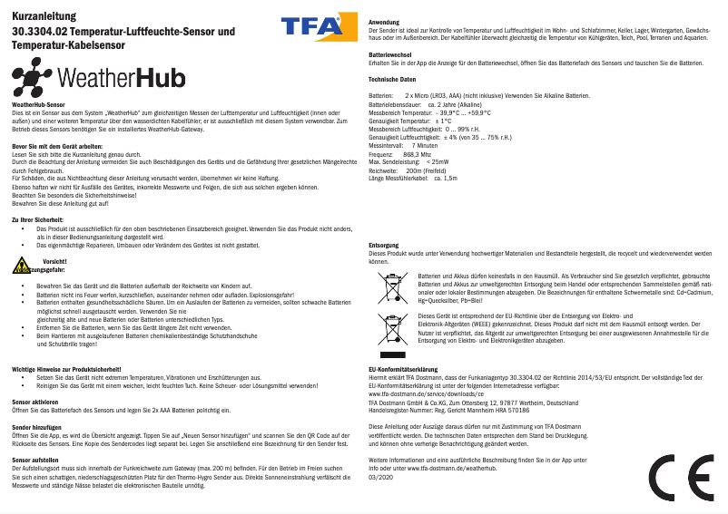 Página nº 1 - Manual de usuario TFA WeatherHub 30.3304.02