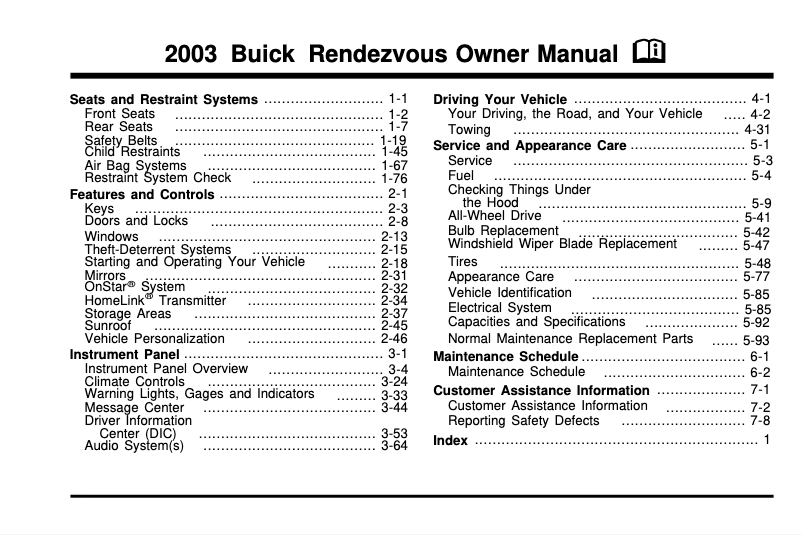 Imagen de la primera página del manual del dispositivo Park Avenue (2003)