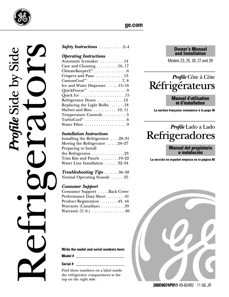 Página nº 1 - Guía de instalación GE PCF25PGTWW