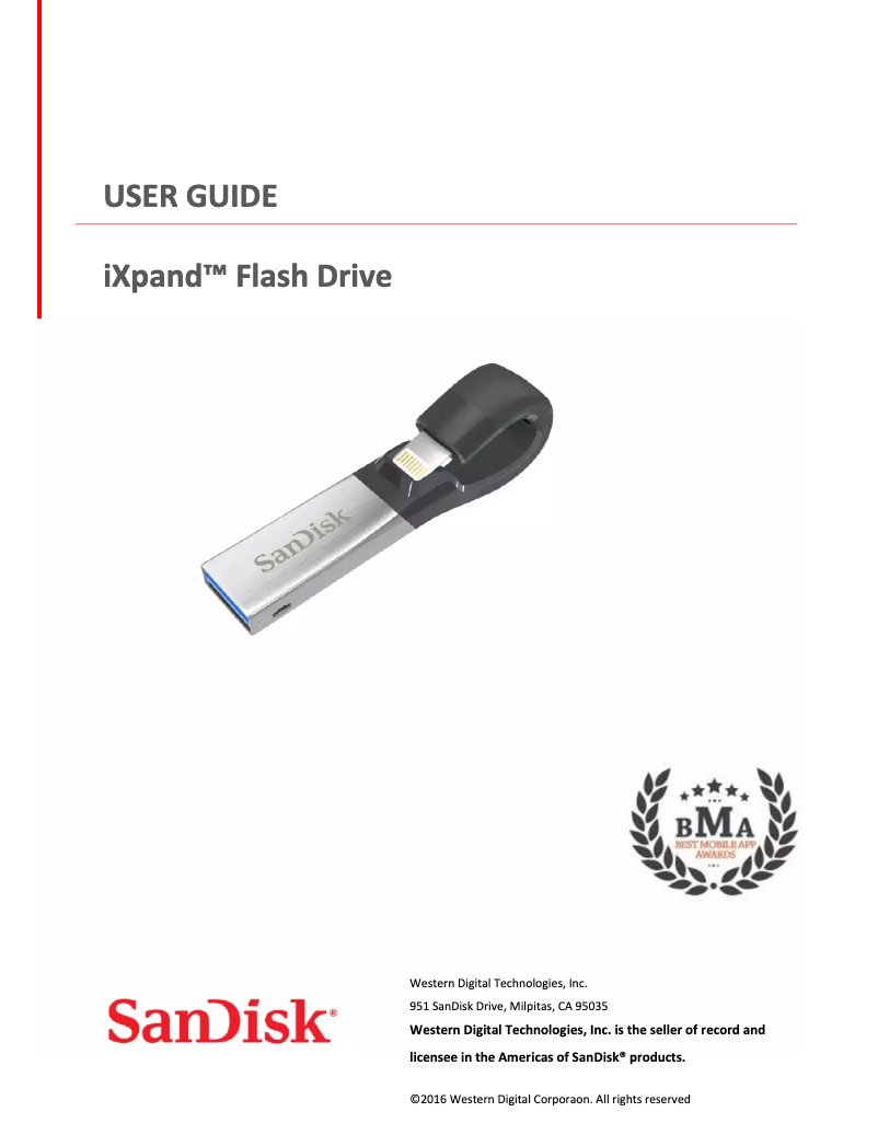 Imagen de la primera página del manual del dispositivo IXpand Flash Drive 3.0