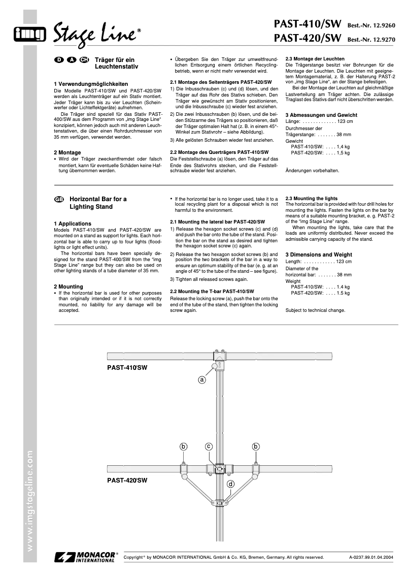 Imagen de la primera página del manual del dispositivo PAST-410/SW