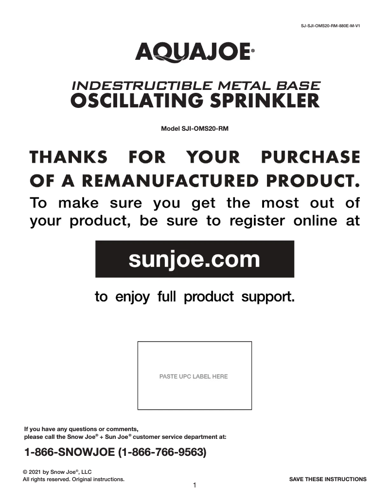 Página nº 1 - Manual de usuario Aqua Joe SJI-OMS20-RM