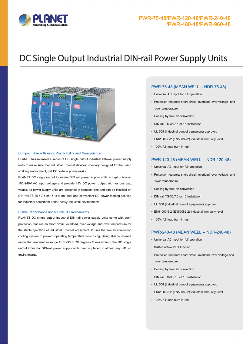 Página nº 1 - Ficha técnica Planet PWR-120-48