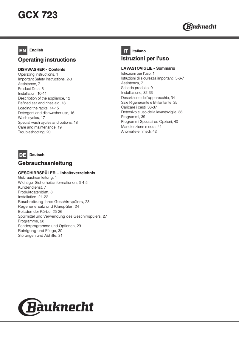 Imagen de la primera página del manual del dispositivo GCX 723