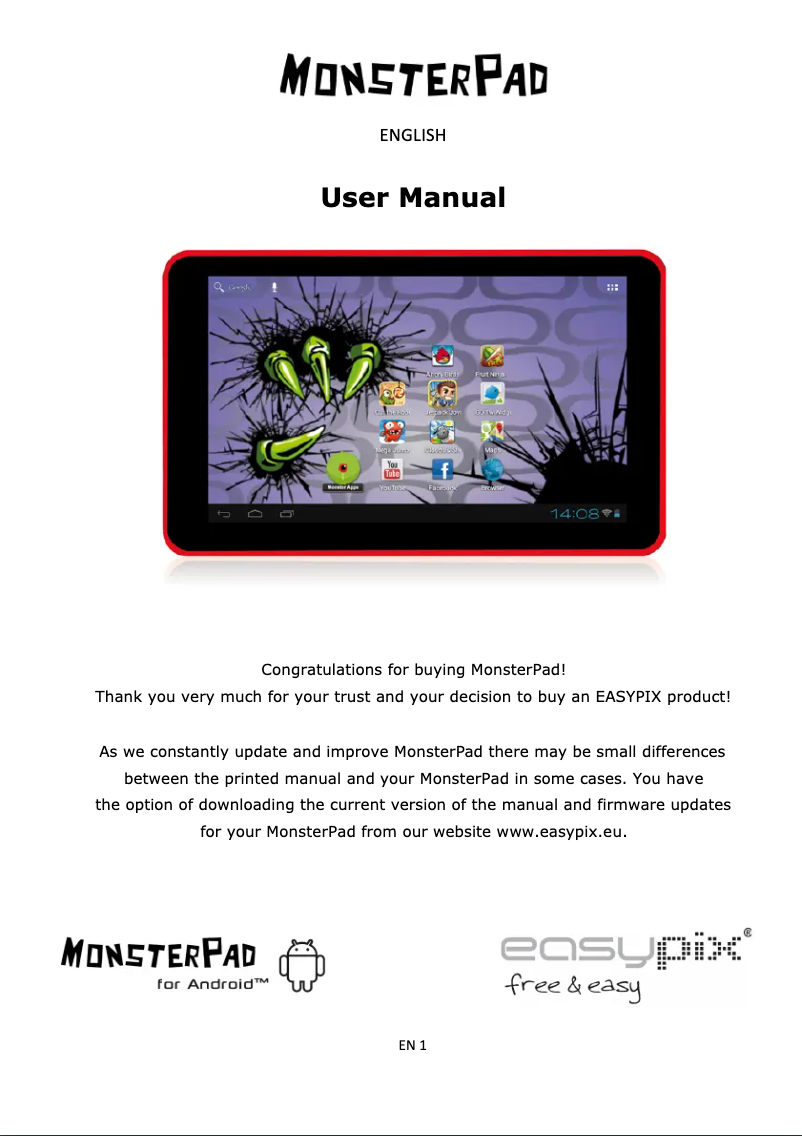 Página 1 del manual Manual de usuario Easypix MonsterPad Red Ninja