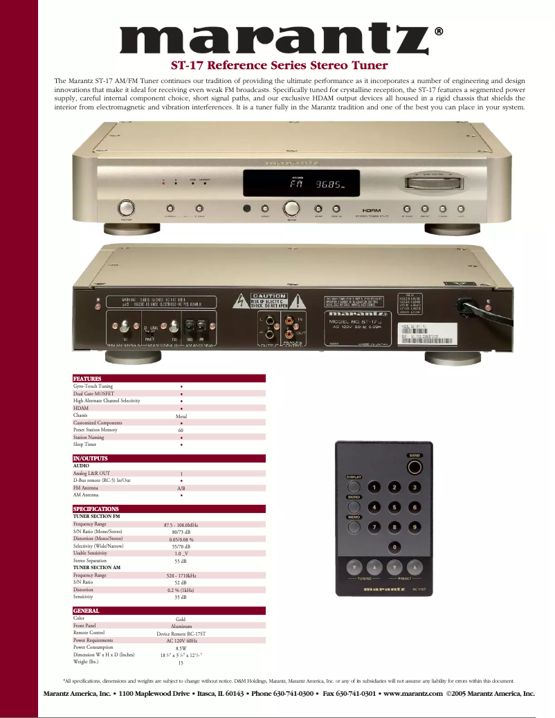 Página 1 del manual Ficha técnica Marantz ST-17