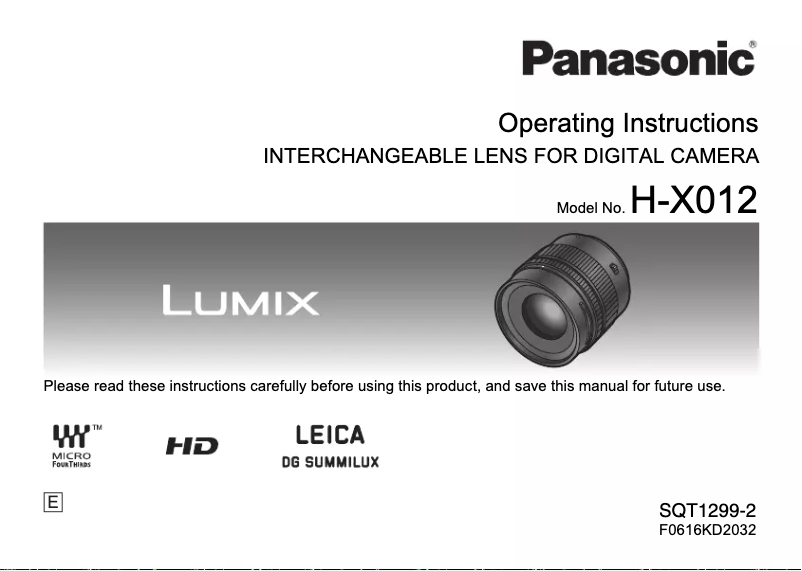 Imagen de la primera página del manual del dispositivo Lumix H-X012E
