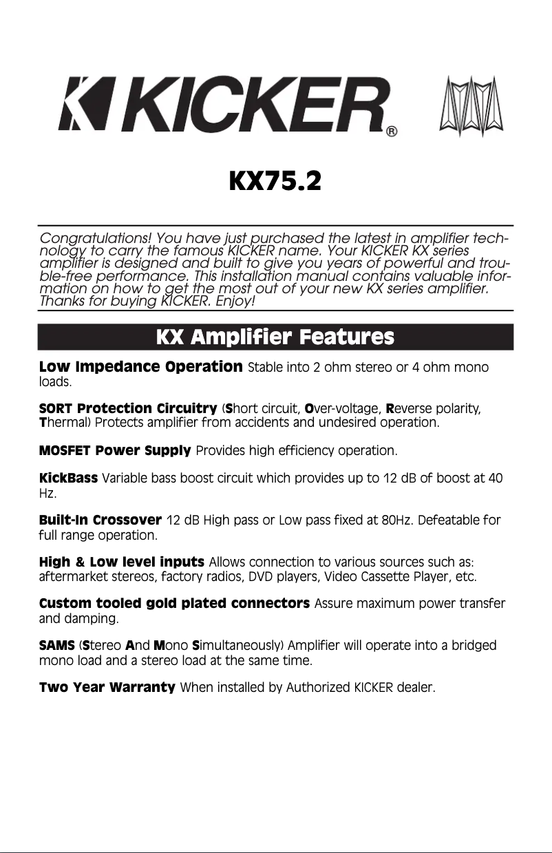 Página nº 1 - Manual de usuario Kicker KX75.2