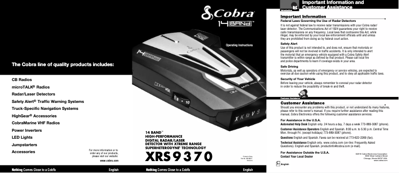 Imagen de la primera página del manual del dispositivo XRS 9370