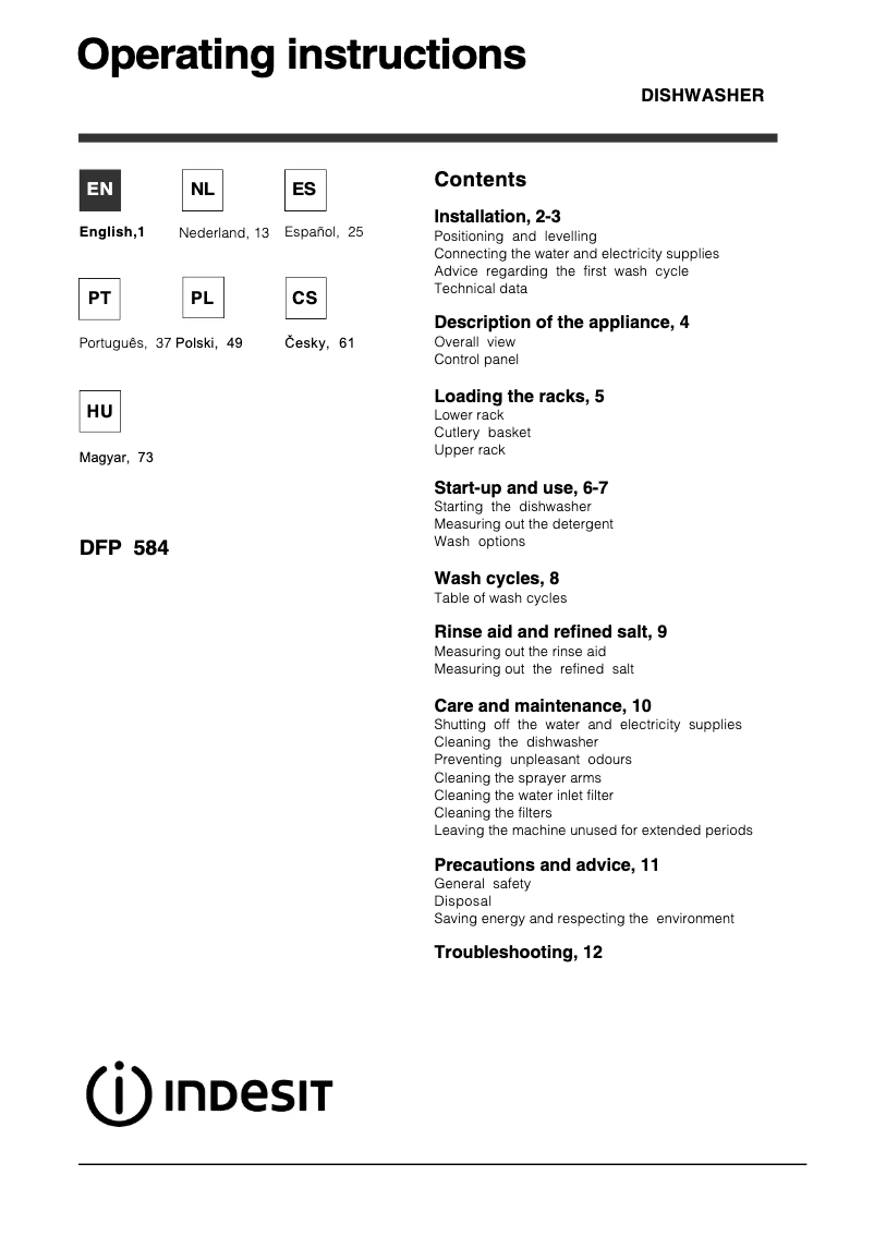 Página 1 del manual Manual de usuario Indesit DFP 584 NX