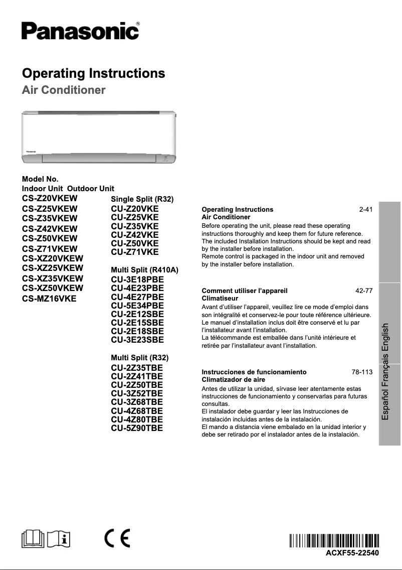 Imagen de la primera página del manual del dispositivo CS-XZ35VKEW