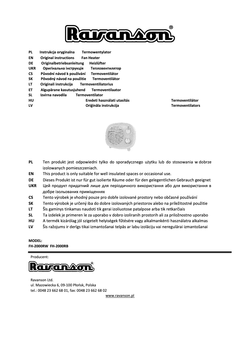 Imagen de la primera página del manual del dispositivo FH-2000RW