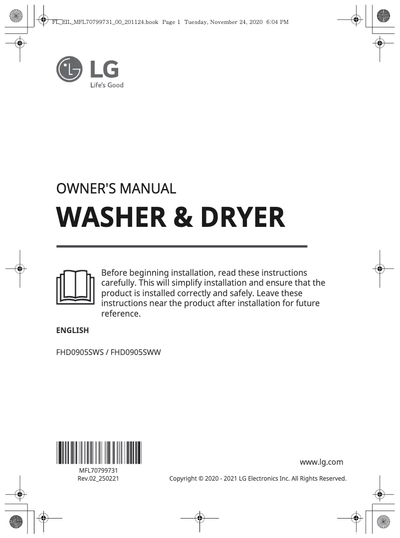 Imagen de la primera página del manual del dispositivo FHD0905SWW