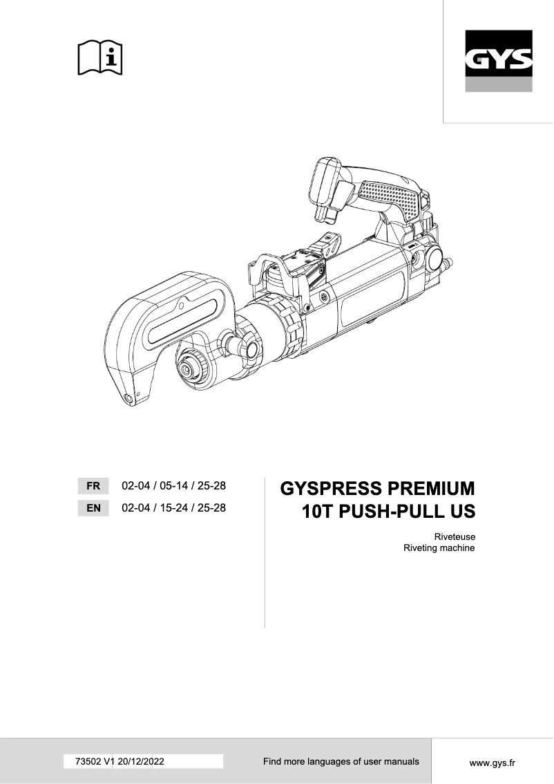 Imagen de la primera página del manual del dispositivo Gyspress Premium 10T Push Pull US