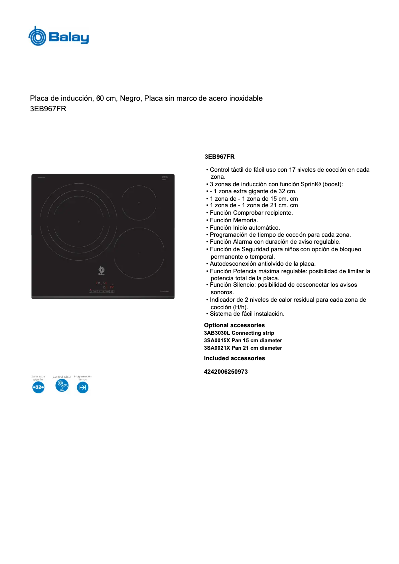 Página 1 del manual Ficha técnica Balay 3EB967FR