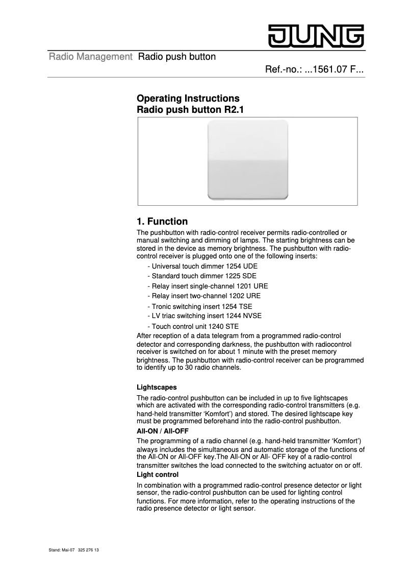 Página 1 del manual Manual de usuario JUNG LS1561.07F