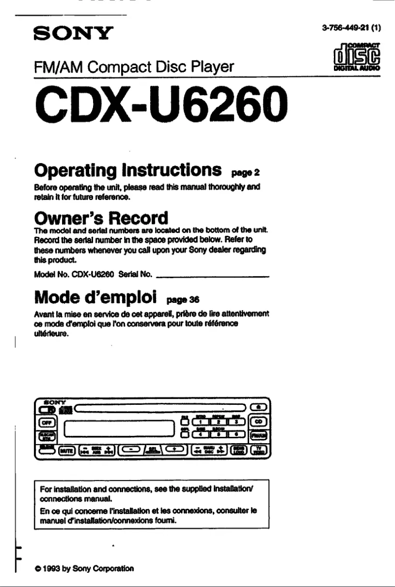 Imagen de la primera página del manual del dispositivo CDX-U6260